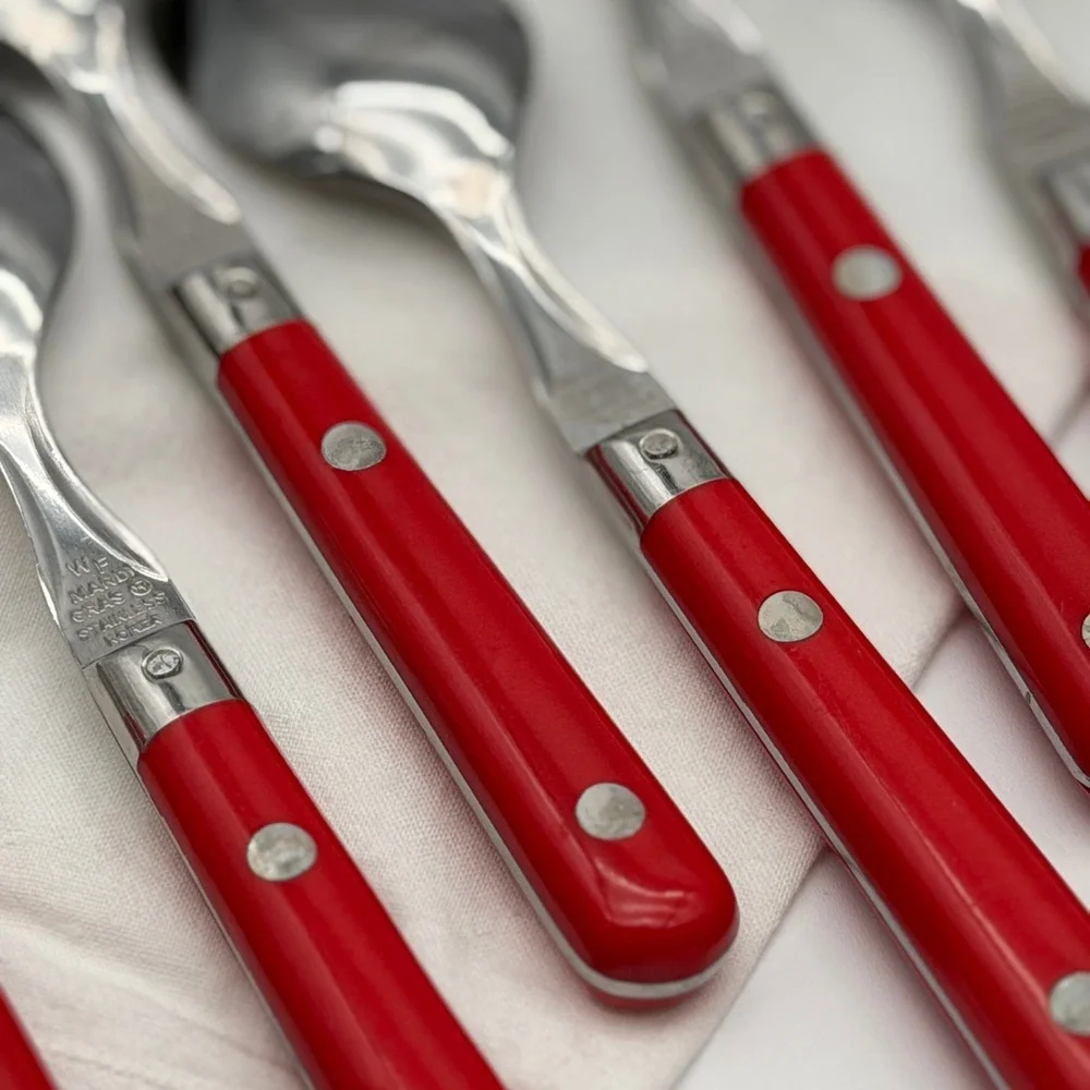 Vintage WF Washington Forge Mardi Gras Red Teaspoons Set of 6 Stainless Korea